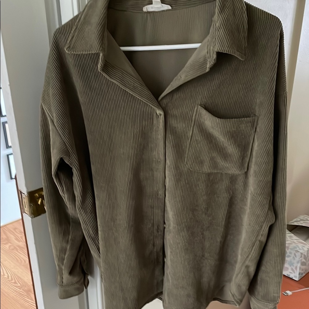 Olive Corduroy Button-Up Shirt
